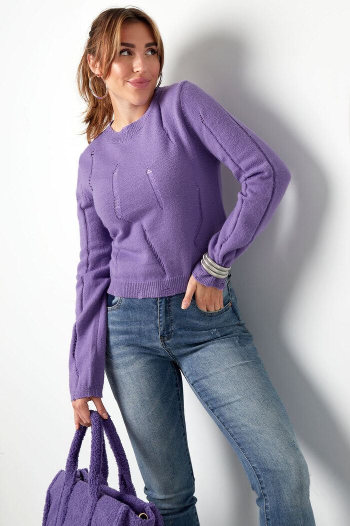 Knitted sweater with tears - purple Picture12